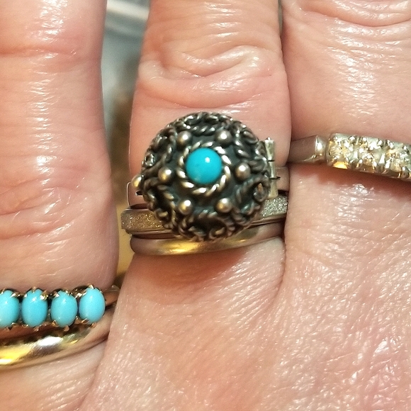 Poison Ring RARE Artisan TAXCO Turquoise Sterling Silver Vintage - Picture 8 of 8